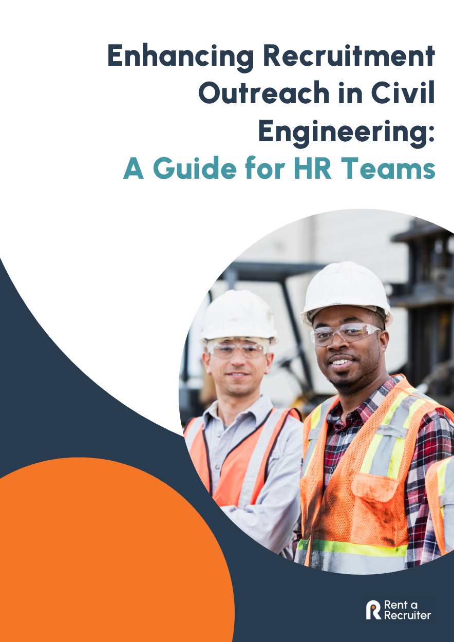 Report cover with white background, image of two engineers with report title text: Engineering Recruitment A Guide for HR Teams